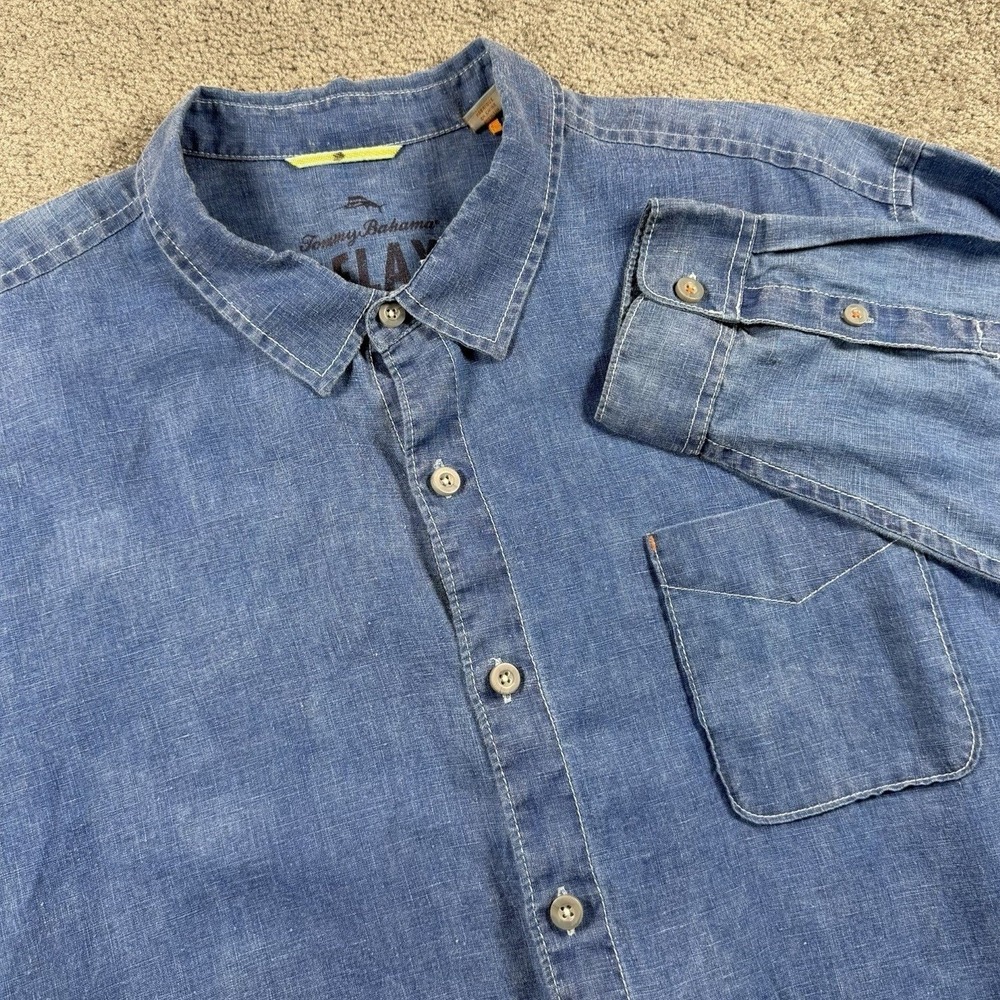 Tommy Bahama Relax Mens 3XL Blue 100% Linen LS Button Down Shirt Plus